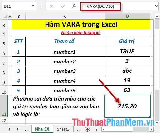 VARA - Function that calculates variance based on a sample, including logical values ​​and text in Excel Picture 4