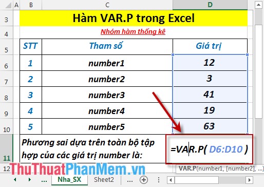 VAR.P function - Function that calculates variance based on the entire set, ignoring logical values ​​and text in Excel Picture 3