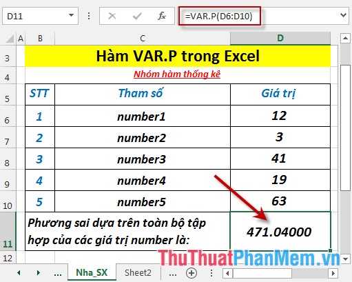 VAR.P function - Function that calculates variance based on the entire set, ignoring logical values ​​and text in Excel Picture 4