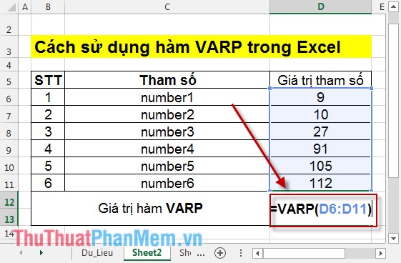 VARP function - Functions for calculating variance based on an entire population in Excel Picture 3