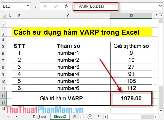 VARP function - Functions for calculating variance based on an entire population in Excel Picture 4