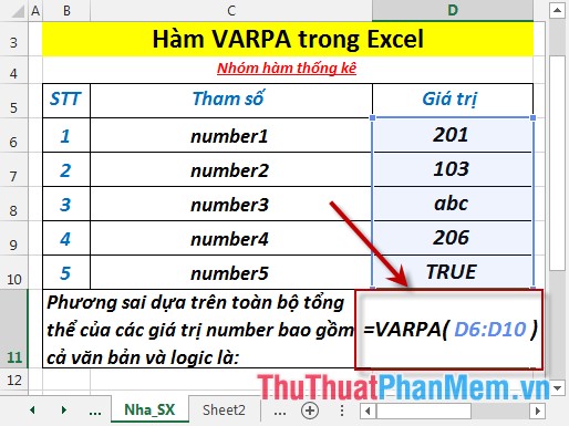 VARPA function - Function that calculates variance based on the entire set, including logical values ​​and text in Excel Picture 3