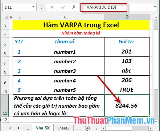 VARPA function - Function that calculates variance based on the entire set, including logical values ​​and text in Excel Picture 4