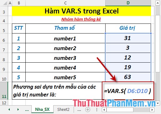 VAR.S function - Function that calculates variance based on a sample, ignoring logical values ​​and text in Excel Picture 3