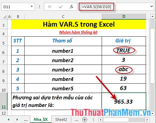 VAR.S function - Function that calculates variance based on a sample, ignoring logical values ​​and text in Excel Picture 5