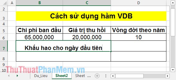 VDB function - Calculate asset depreciation by the declining balance method in Excel Picture 1