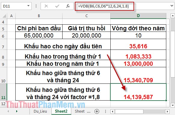 VDB function - Calculate asset depreciation by the declining balance ...