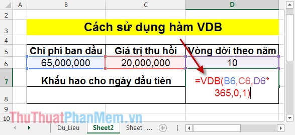 VDB function - Calculate asset depreciation by the declining balance method in Excel Picture 2