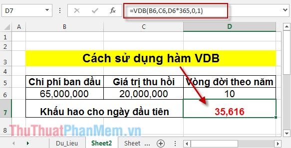 VDB function - Calculate asset depreciation by the declining balance method in Excel Picture 3