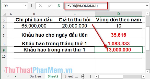 VDB function - Calculate asset depreciation by the declining balance method in Excel Picture 7