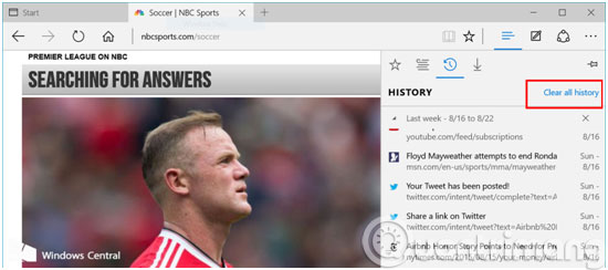View and delete browsing history in Microsoft Edge browser Picture 3