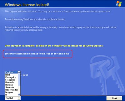 Viruses trick money from Windows users without copyright Picture 1