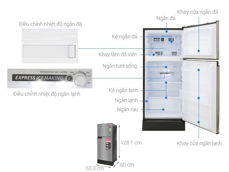 What are the sizes of mini refrigerators, 2 wings, side by side ... of Panasonic, Sharp, Samsung, Toshiba, Hitachi, LG? Picture 22