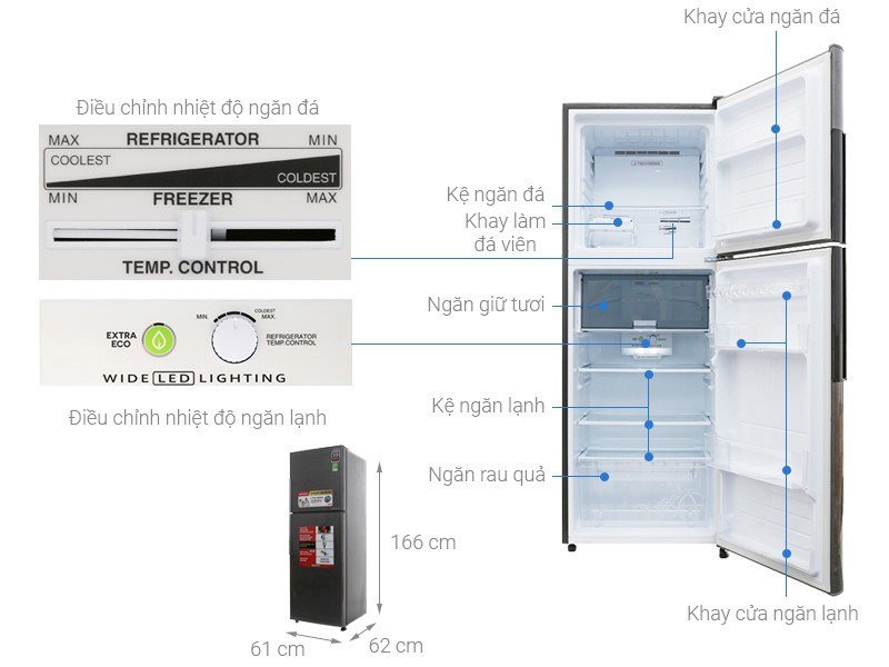 What are the sizes of mini refrigerators, 2 wings, side by side ... of Panasonic, Sharp, Samsung, Toshiba, Hitachi, LG? Picture 26