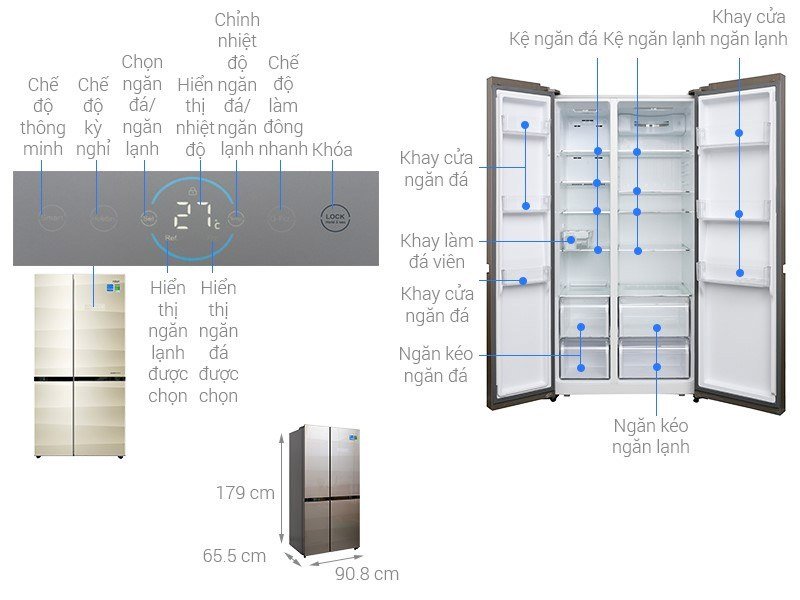 What are the sizes of mini refrigerators, 2 wings, side by side ... of Panasonic, Sharp, Samsung, Toshiba, Hitachi, LG? Picture 40