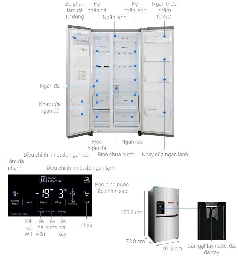 What are the sizes of mini refrigerators, 2 wings, side by side ... of Panasonic, Sharp, Samsung, Toshiba, Hitachi, LG? Picture 41