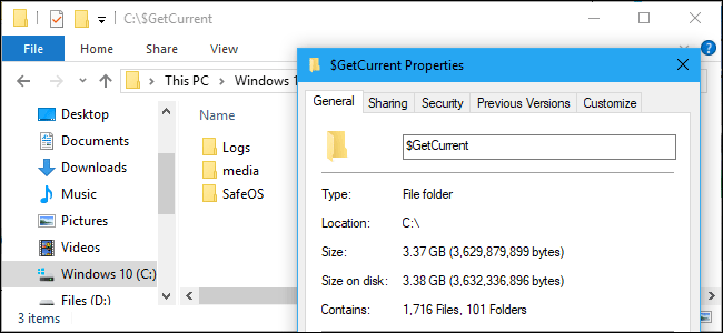 What is the $ GetCurrent and $ SysReset directories? Can these two folders be deleted? Picture 1