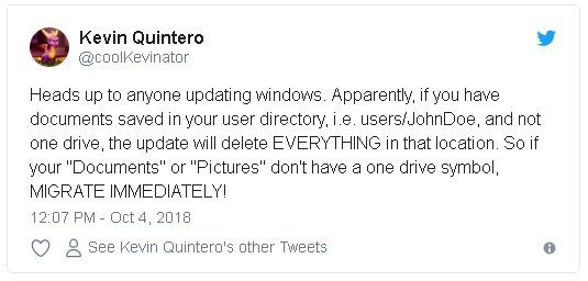 Windows 10 October stick serious errors automatically delete files in the computer Picture 1