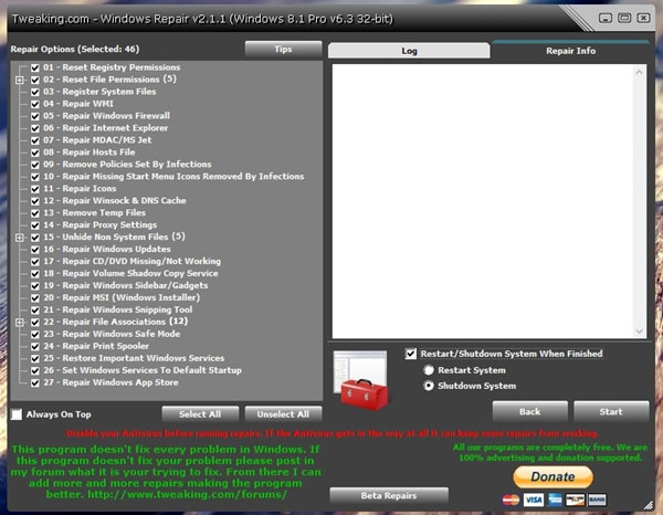 Windows Repair supports fixing all errors on Windows Picture 6