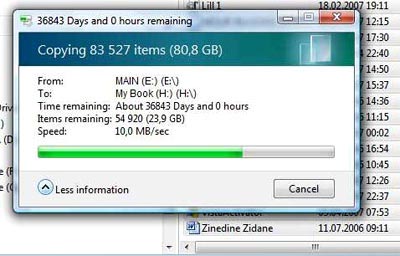 Windows Vista copy 168 MB in ... 131 years? Picture 2