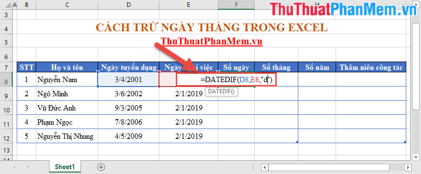 Wings calculates the number of days, the difference between two dates in Excel Picture 5