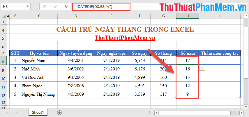 Wings calculates the number of days, the difference between two dates in Excel Picture 8