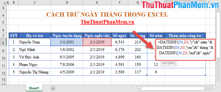 Wings calculates the number of days, the difference between two dates in Excel Picture 9