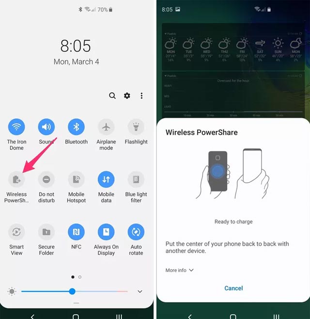 Wireless charging method for other devices on Samsung Galaxy S10 Picture 1