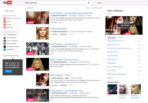 Additional YouTube Displays Information Related to Artists