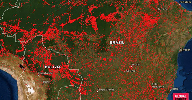 Amazon Forest Fire, Red Carbonated Co Map of NASA