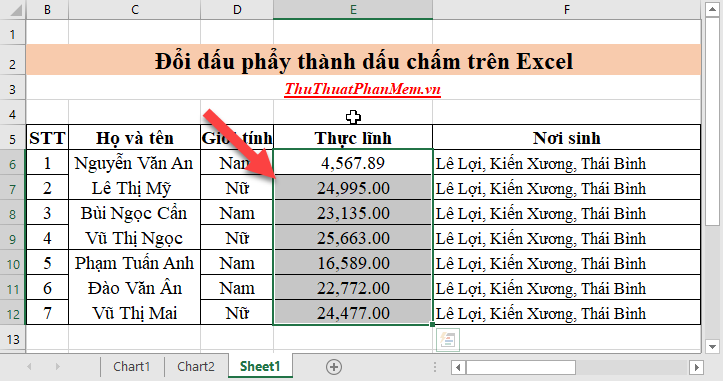Convert Commas to Dots in Excel