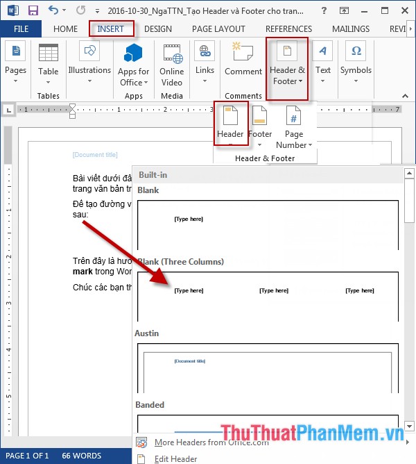 how to have different headers in word 2016