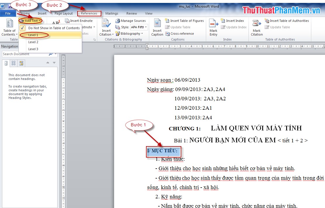 create table of contents in word 2007