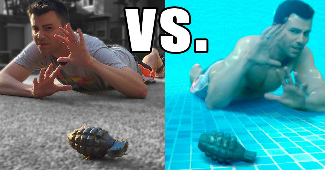 Explosive Grenades on Land and Underwater, Where Is More Dangerous