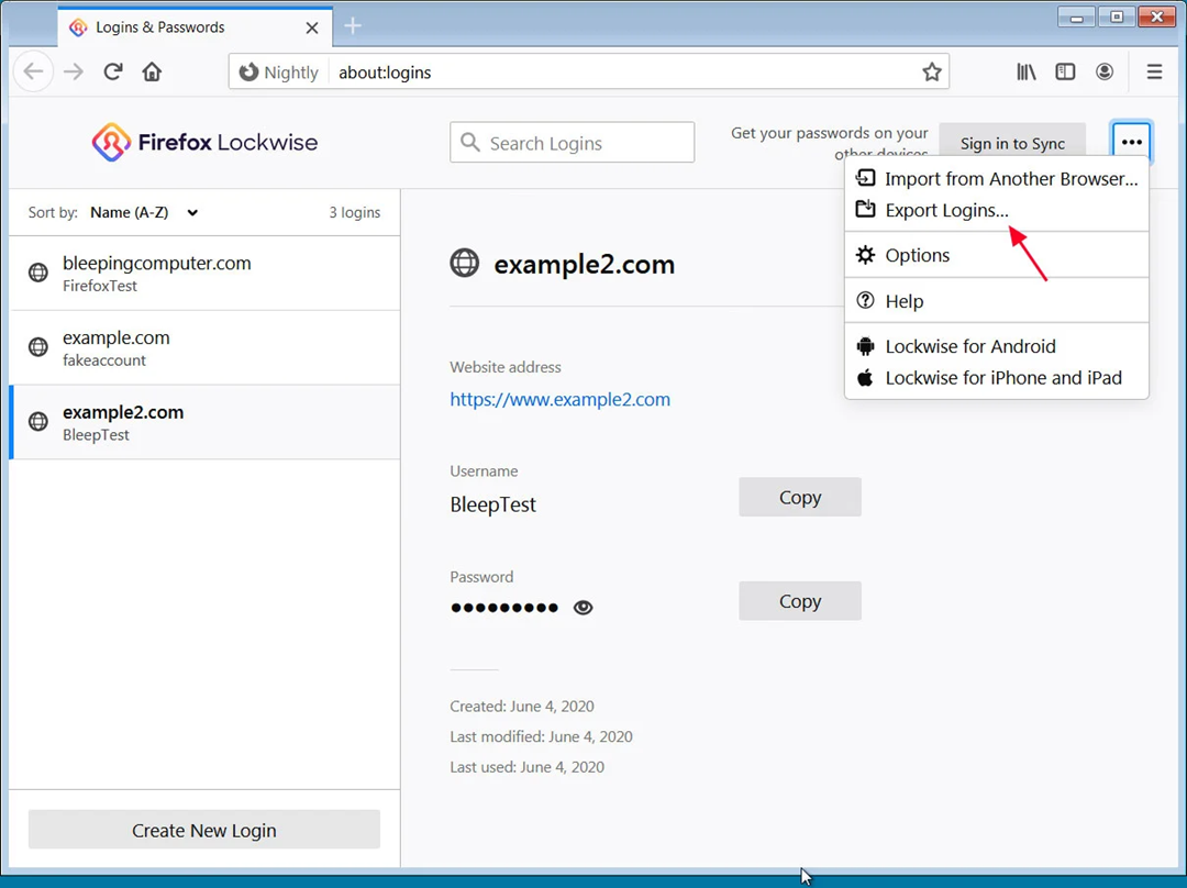 Firefox Exports Log Data to Text