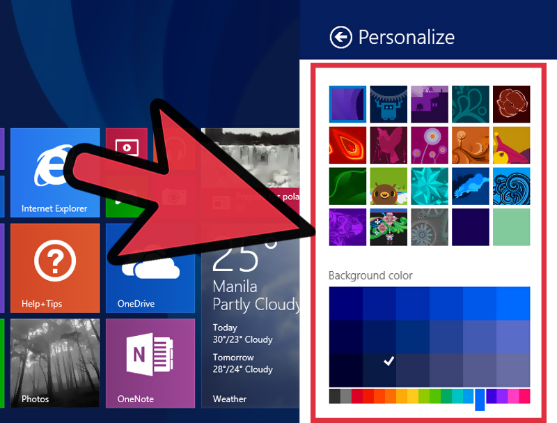 how to change the color of windows 8