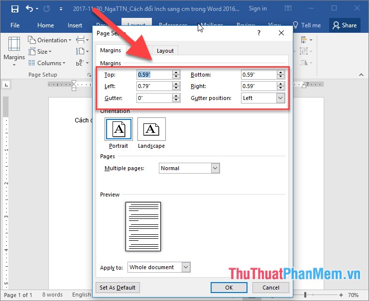 changing margins in word 2016