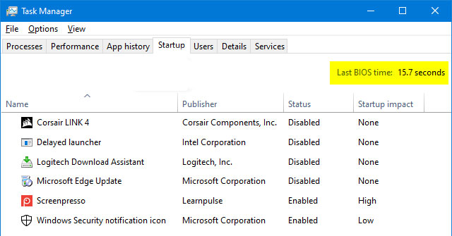 How to View the Last Bios Time Index in Windows 10
