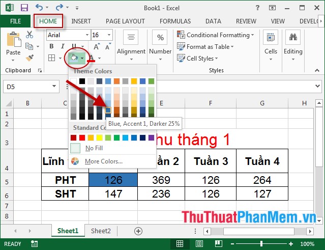 Instructions to change the cell background color (Cell) in Excel