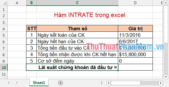 INTRATE Function in Excel: Syntax and Examples