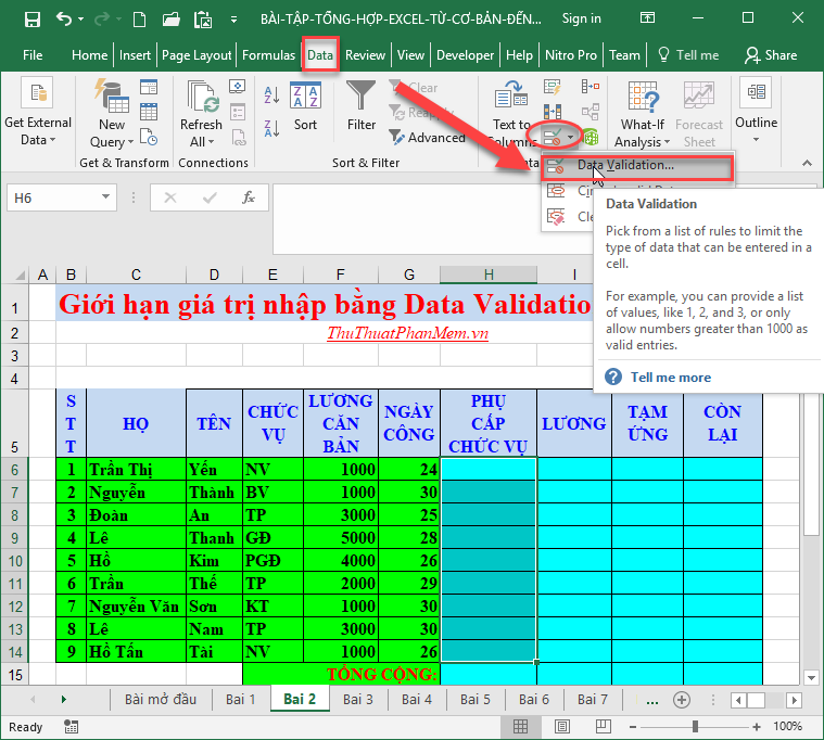 Limit Input Values Using Data Validation in Excel