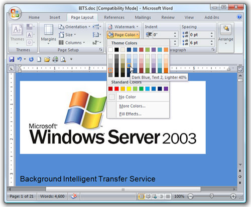 ms word page color