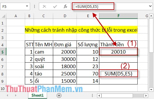 Notes When Typing Formulas to Avoid Typing Errors in Excel