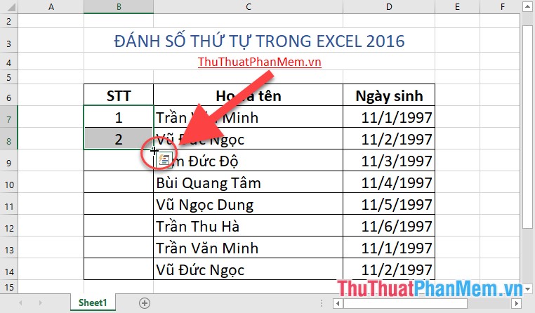 Numbering in Excel 2016