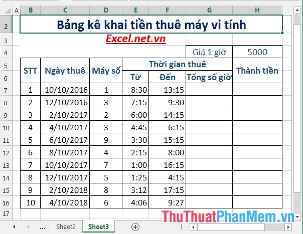 Practical Exercise on Computer Rental List in Excel