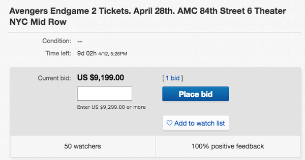 Shock: a Pair of Avengers: Endgame Premiere Tickets Are Priced at