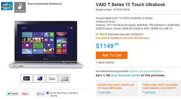 Sony Announced the Price of Ultrabook Vaio T14 and T15 Touch Screens