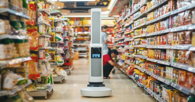 Tally, the Robot Running Around Checking the Goods in the Store