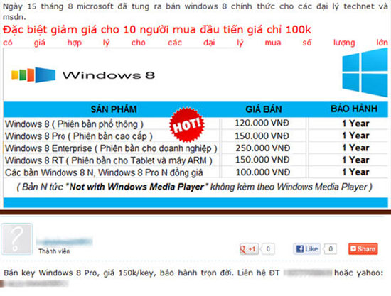 The 'Key' for Windows 8 License Is for Sale for 100,000 VND