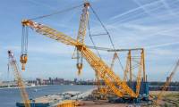 Close-up of the world's largest crane, capable of lifting 5,000 tons of cargo at a time